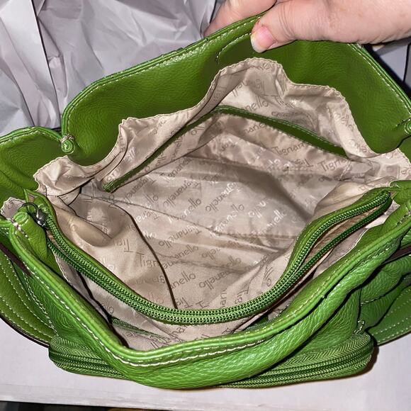 Tignanello Green Pebbled Leather Shoulder Bag Buckle Detail east west handbag - Picture 9 of 11